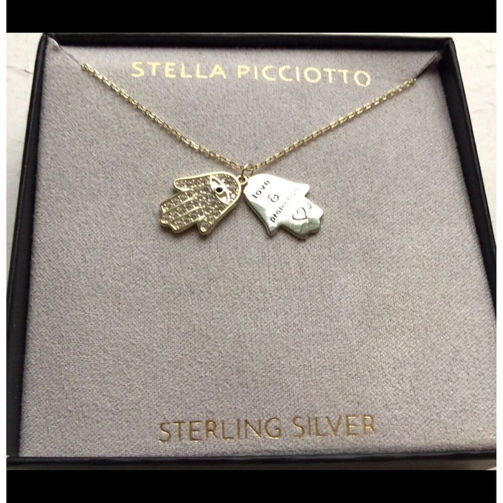 Stella Picciotto Sterling Silver Hamsa Hand Evil Eye Pendant Necklace